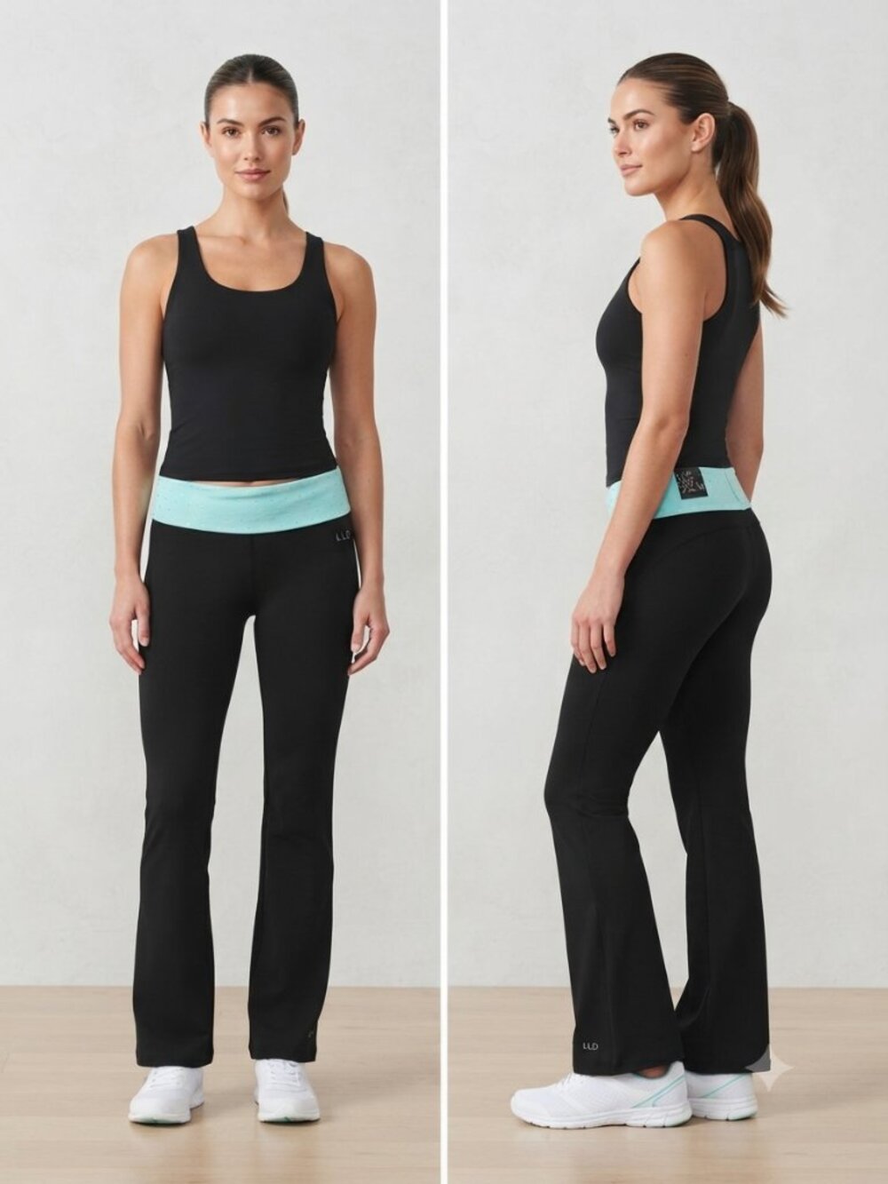 LiveLoveDream Tiffany Blue & Black Fold Waist  Bootcut Pants Women's-Sz Medium